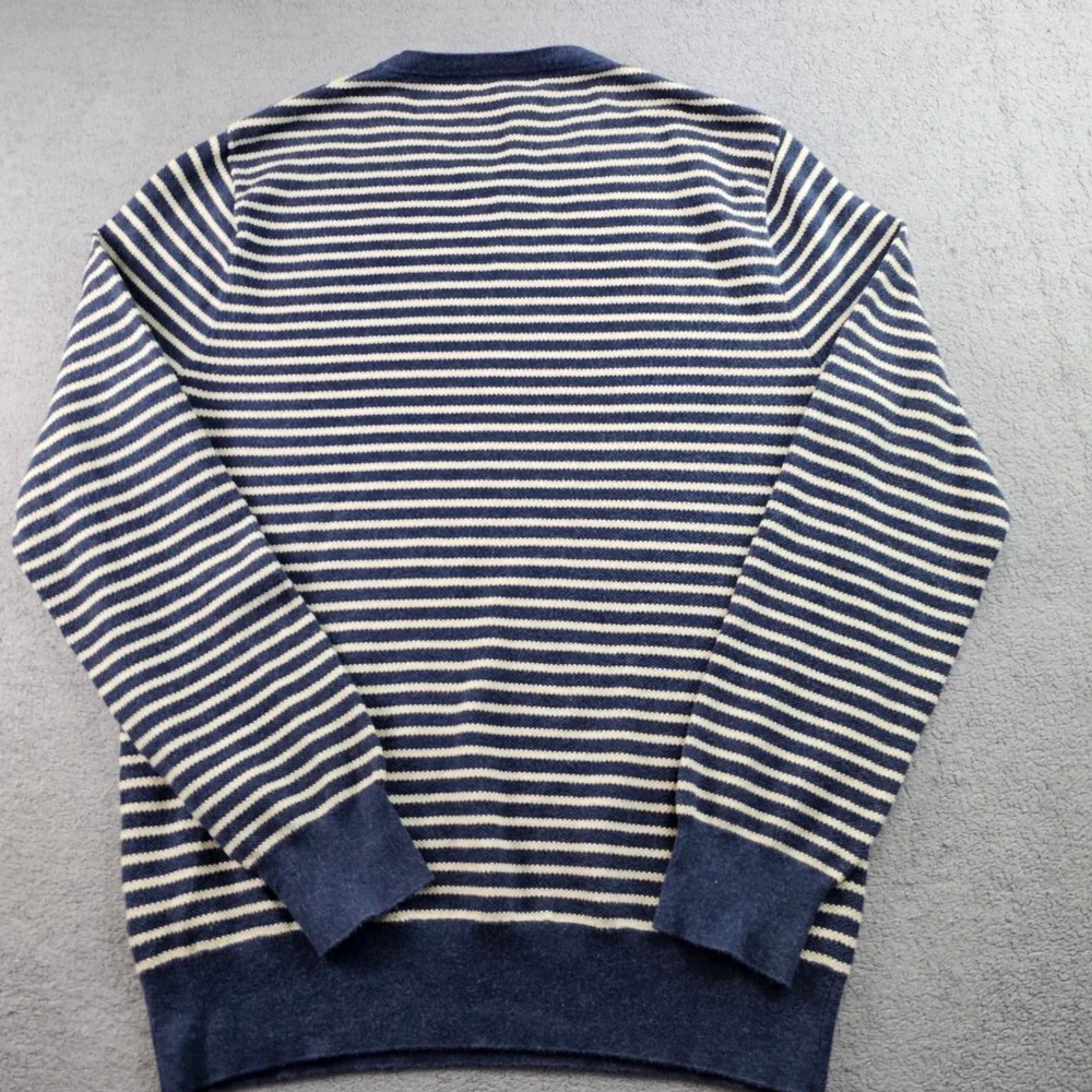 J.Crew Mercantile Sweater Men Medium Blue Beige Striped Warm Cozy Comfy Crewneck
